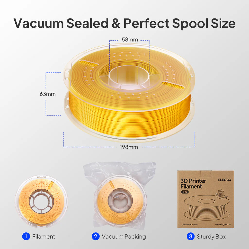 Glossy finish PLA Silk filament 1kg 1.75mm from 3dfactorylb, showcasing smooth, shiny 3D printing filament.